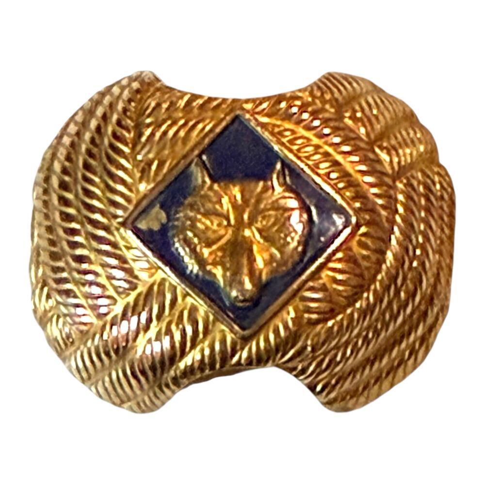 Vintage Cub Scout Wolf Rank Neckerchief Slide Boys Gold Tone Blue Enamel